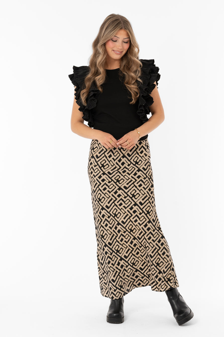 Giovanna Skirt Black/Sand/Gold – kjolar från Capri Collection