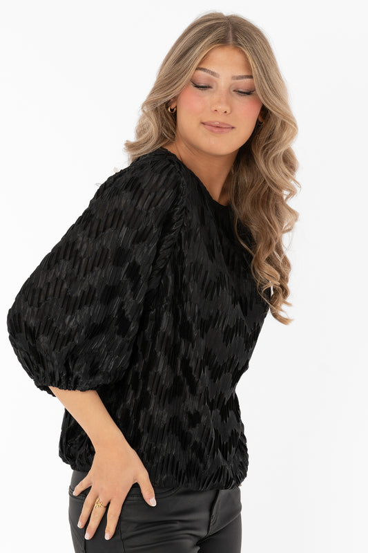 Jewel Plisse Blouse Black – toppar från Capri Collection