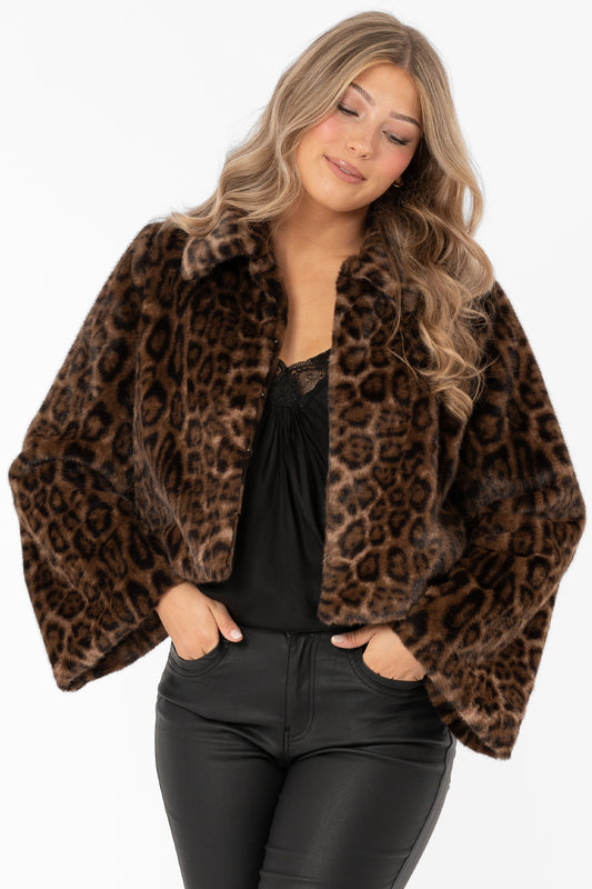 Minou Fur Jacket Chestnut/Black – ytterplagg från Capri Collection